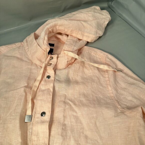 Rachel Roy Linen Hooded Snap Jacket Women Cinch Waist Lightweight Long Sleeve - Picture 8 of 15